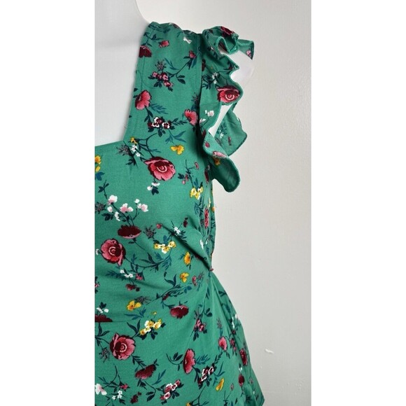 BOG Lottie & Holly Green Floral Boho Tiered Ruffle Mini Sleeveless Dress NWT XS - Picture 2 of 9